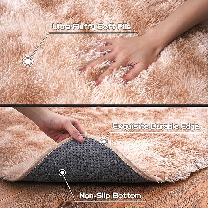 Pionblank Large Rug for Living Room 6x9 Feet, Modern Soft Shag Area Rug, Plush Fuzzy Carpet for Bedroom Girls Boys Room Home Nursery Teens Dorm Decor, Tie-Dyed Beige