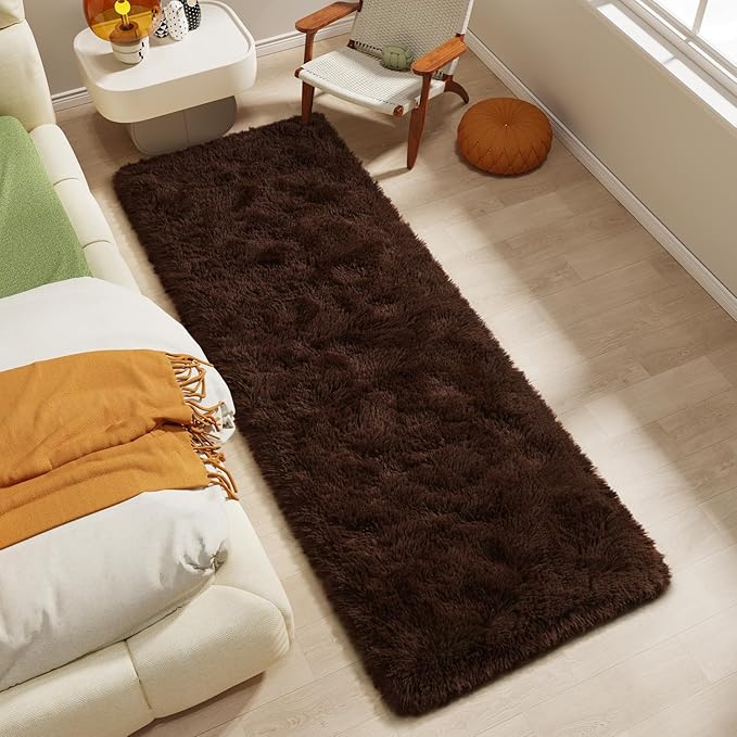 LOCHAS Ultra Soft Indoor Modern Area Rugs 2x6, Fluffy Living Room Carpets for Children Bedroom Home Decor Nursery Rug, Brown