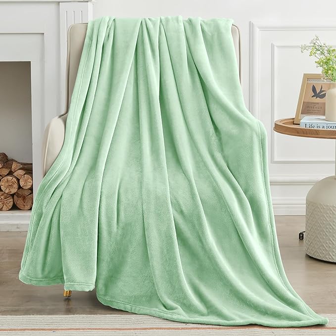 KMUSET Sage Green Fleece Throw Blanket for Bed - Lightweight Super Soft Cozy Luxury Bed Blanket Microfiber 50 x 60 inches