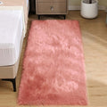 Goolela Pink Fluffy Fuzzy Furry Runner Rug 2X6 Light Pink Faux Sheepskin Fur Rug for Girls Bedroom Bedside Rug Plush Shaggy Washable Rectangle
