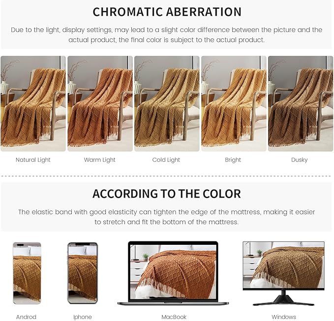 BOURINA Almond Throw Blanket 50 x70 Inches Jacquard Argyle Throw Textured Solid Soft Throws and Blankets for Sofa or Bed Knitted Decorative Blanket