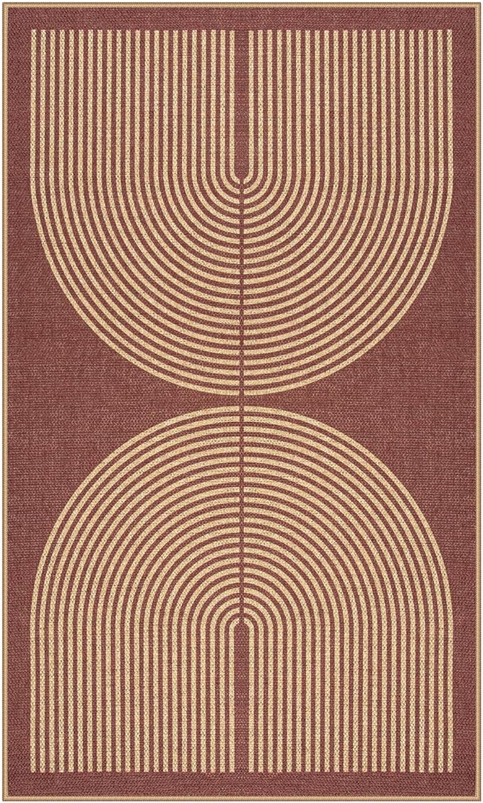 Lahome Enfys Modern Rainbow Easy Jute Patio Rug, 3x5 Washable Entry Way Rugs Indoor for Living Room Dorm, Farmhouse Red Indoor Outdoor Carpet for Entryway Deck Porch