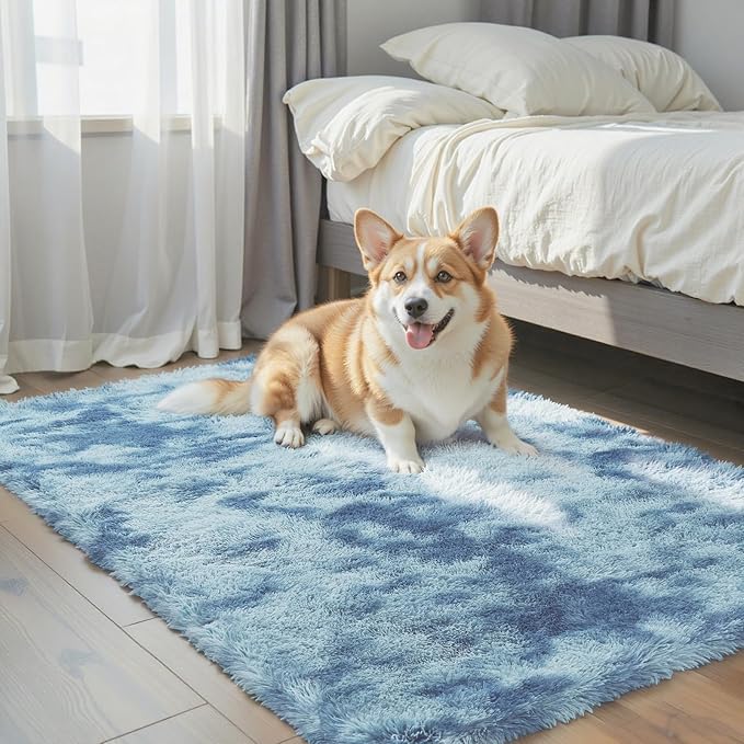 Small Rug Throw Rugs for Bedroom, Mini Area Rug, Fluffy Blue Carpet, Affordable Door Entryway Indoor Inside Front Entrance Dog 2x3 Mat, Home Decor Aesthetic(2 x 3, Dark Blue Tie-Dyed)
