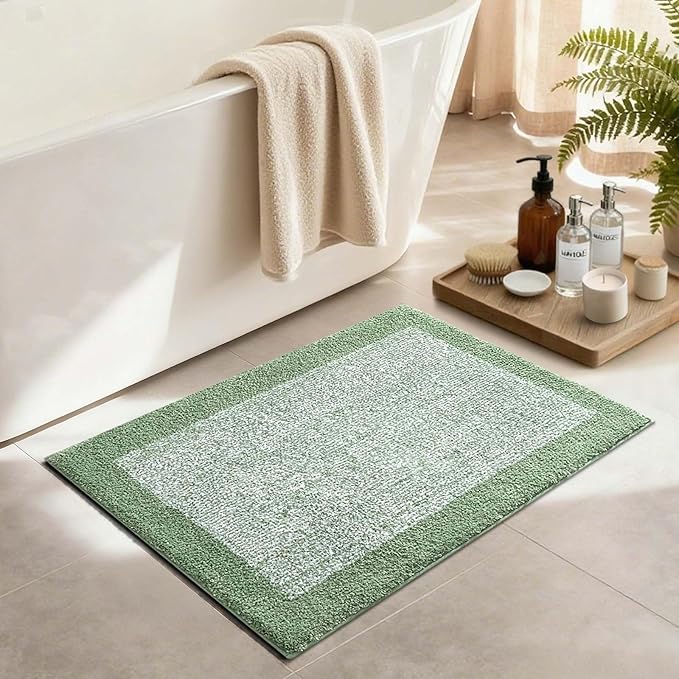 36x24 Large Bathroom Rugs Washable Non Slip, Green Bath Mat for Bathroom Floor Tub, Soft Absorbent Quick Dry Mats for Shower, Bathtub,Home Decor