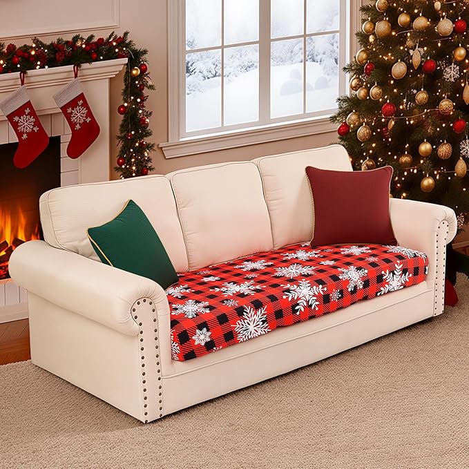 Smiry Printed Couch Cushion Covers, Stretch Soft Couch Covers for Sofa, Washable Non-Slip Sofa Slipcover Furniture Protector for Indoor and Outdoor (Large, Burgundy)