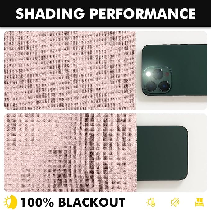 MIULEE 100% Blackout Linen Curtains for Bedroom, Pink Solid Luxury Decor Thermal Insulation Room Darkening Drapes for Living Room Nursery Back Tab Rod Pocket 42 x 96 Inches, 2 Panels