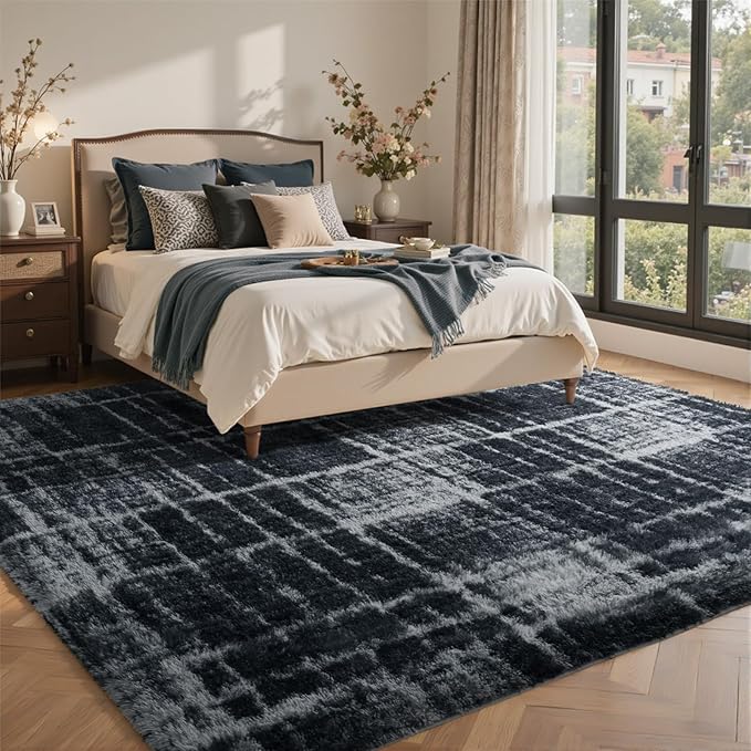8x10 Ft Extra Large Shag Rugs for Living Room, Tie Dyed Ultra Soft Fluffy Furry Area Rugs for Bedroom Indoor Floor, Aesthetic Carpet for Kids Home Decor (Grey)