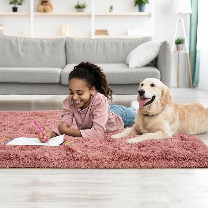 Tepook Soft Runner Rugs for Bedroom 2x6 ft with Rubber Backing, Blush Fluffy Rugs for Living Room, Shag Bedside Rug Fuzzy Plush Carpet for Room, Area Rug for Dorm Nursery Hallway Indoor Home Decor