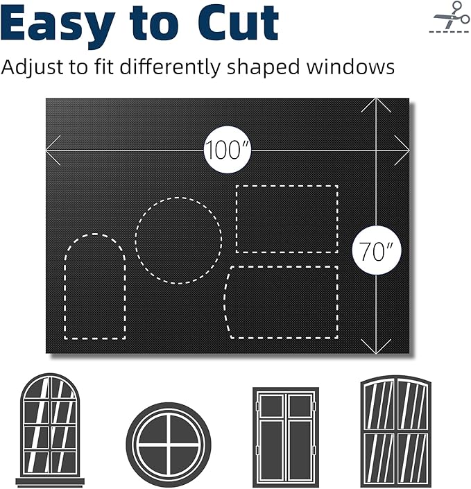 NIGHTON Portable Blackout Curtains 100"×70", Strong Hook and Loop Tape Strips with Adhesive, Cuttable Blackout Window Cover, 100% Black Out Material Blinds for Baby Nursery or Travel - Black