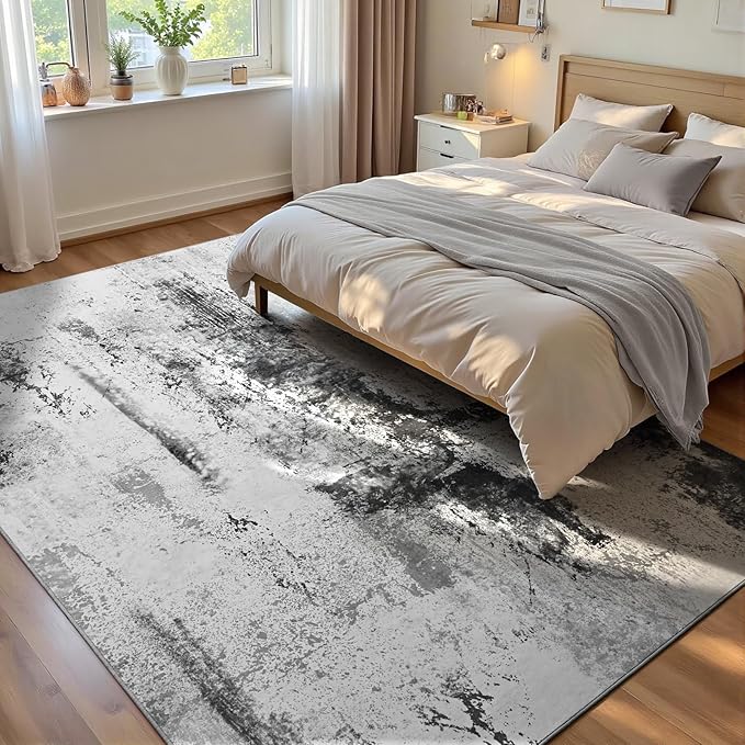 Ompaa Living Room Rug 5x8 Ink Black Area Rug Machine Washable Boho Rug Non Slip Abstract Vintage Indoor Large Rugs for Bedroom, Classroom, College Dorm, Farmhouse, Dining Room, Kids Playroom