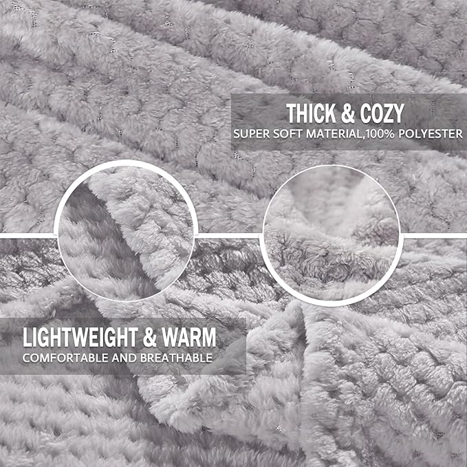 Exclusivo Mezcla Fleece Bed Blanket Twin Size, Super Soft and Warm Blankets for Couch, Sofa and Bed Waffle Textured, Cozy, Fuzzy and Lightweight (Light Grey, 60x80 inches)