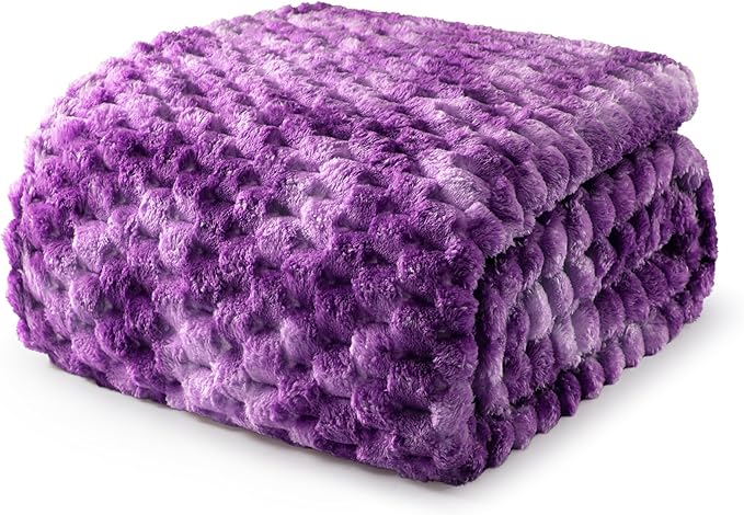 Exclusivo Mezcla Fleece Twin Blanket for Bed, Extra Large Fuzzy Tie-dye Purple Bed Blankets, Soft Cozy Plush Sofa Throws for All Seasons, 60x80 Inches