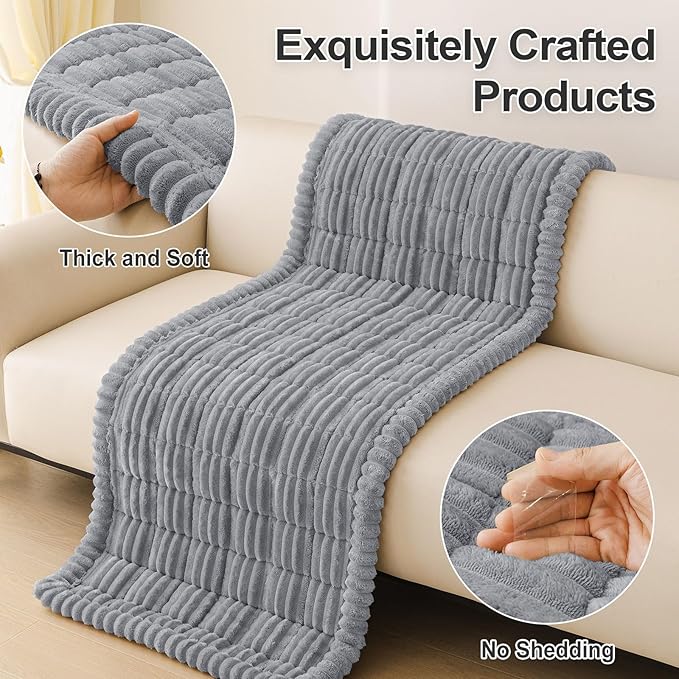 hyha Couch Covers for Dogs Washable, Non Slip Plush Dog Sofa Protectors, Fuzzy Pet Couch Covers for 3 Cushion Sofa Pet Friendly (Grey, 27.6" x 88")