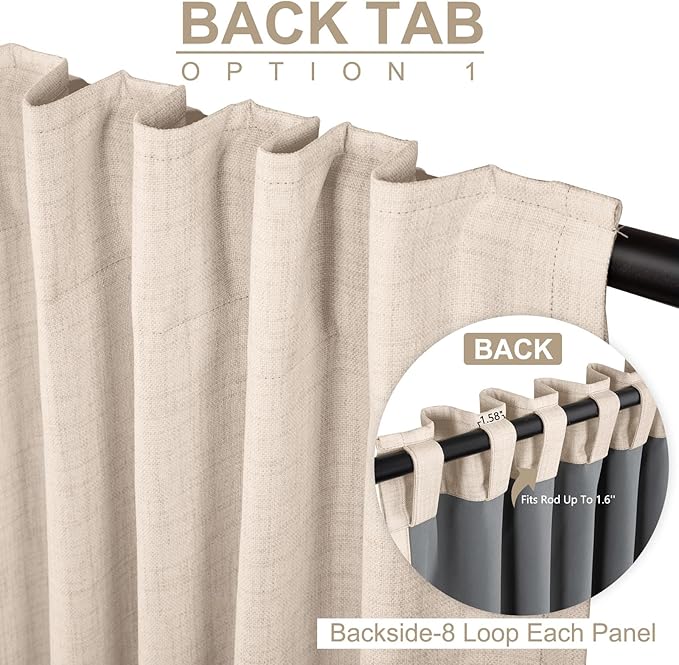 100% Blackout Shield Linen Blackout Curtains for Bedroom 72 Inches Long, Back Tab/Rod Pocket Living Room Drapes, Thermal Insulated Blackout Curtains 2 Panels Set, 50" W x 72" L, Beach Sand