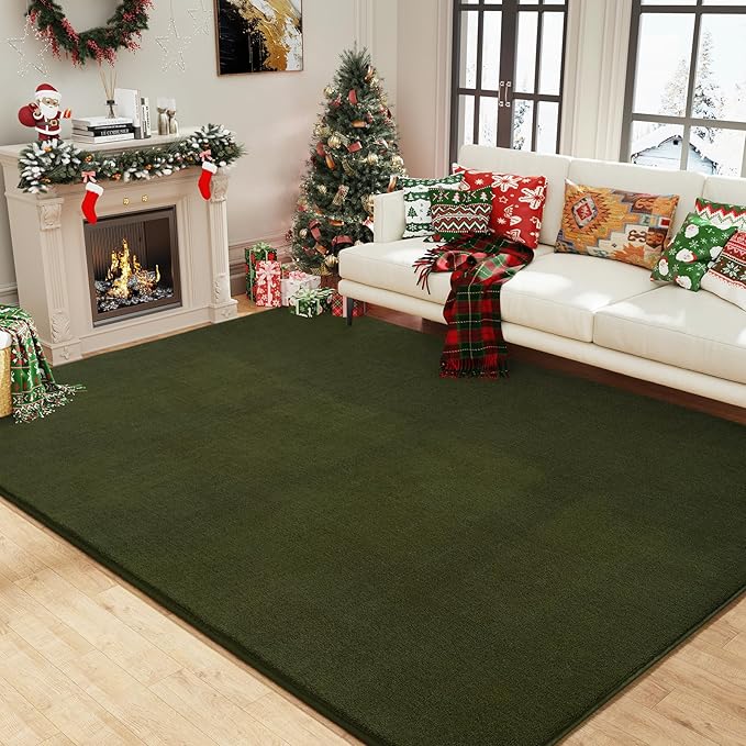 Amearea Large Modern Area Rugs for Bedroom Living Room, 5x8 Feet Olive Green Thickened Memory Foam Rug, Fluffy Indoor Washable Rugs Non Slip Minimalist Carpet for Boys Girls Dorm Nursery Room Decor