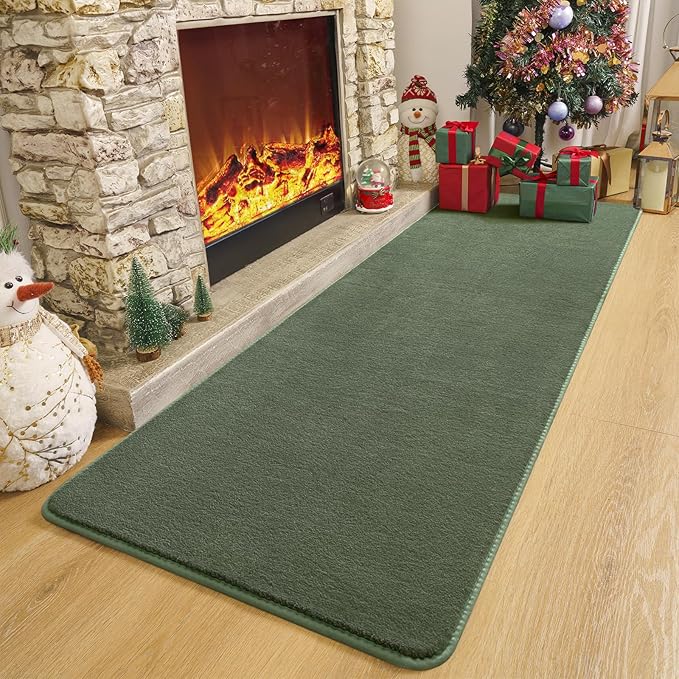 Amearea Modern Soft Hallway Runner Rug, 2x6 Fluffy Bedroom Bedside Rugs, Washable Long Runner Rugs for Hallway, Non Slip Memory Foam Rug Carpet for Entrance Kitchen Living Room Decor, Sage Green