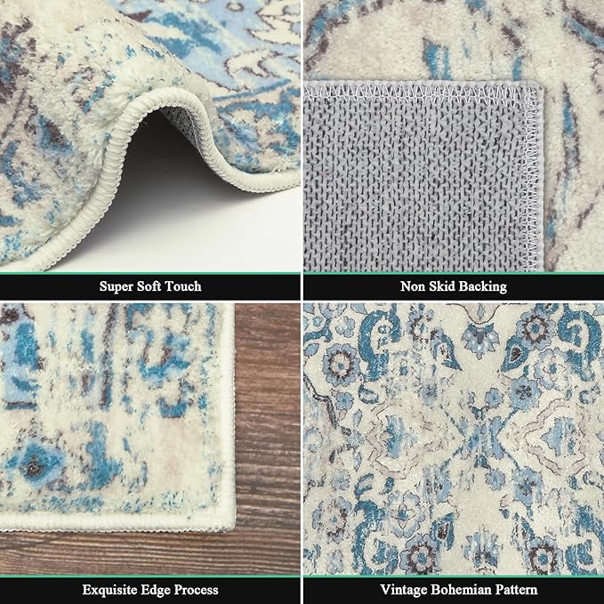 HEBE Hallway Runner Rug 2'x8' Washable Vintage Distressed Area Rugs Non Slip Laundry Rug Runner Boho Floor Carpet Runners for Hallways Entryway Laundry Room Kitchen Bathroom
