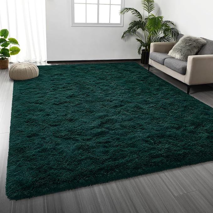 Deerhoo Large Shag Area Rugs 8 x 10, Plush Fuzzy Rugs for Living Room, Ultra Soft Fluffy Furry Rug for Bedroom, Indoor Carpet Nursery Rugs for Kids Room Home Decor, Deep Green