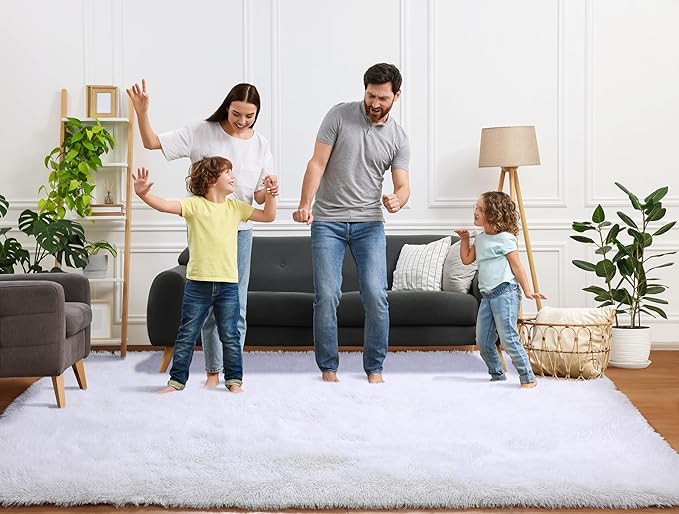 ONASAR White 6x9 Area Rugs for Living Room Bedroom, Large Fluffy Bedside Throw Rug, Soft Plush Shaggy Fuzzy Floor Carpet for Nursery Kids Girls Boys Teen Dorm Home Office Decor Aesthetic