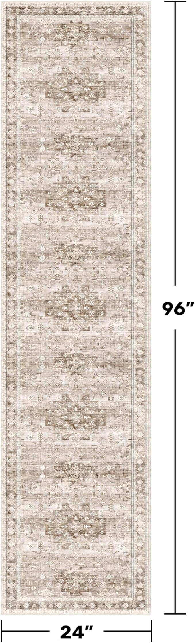 Boho 2x8 Long Runner Rugs for Hallway, Neutral Farmhouse Non Slip Runner for Kitchen, Entryway, Vintage Floral Decor Low-Pile Washable Stain Resistant Beige Latte Rug