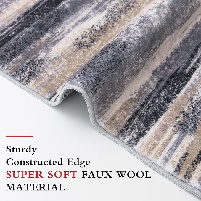 Lansny Modern Abstract Small Area Rug Indoor 3x5 Washable Rug Non-Slip Soft Entryway Rug Grey Black Multi Kitchen Mats Thin Print Faux Wool Floor Carpet Throw Rugs for Entrance Bedroom Home Decor