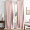 MIULEE 100% Blackout Linen Curtains for Bedroom, Pink Solid Luxury Decor Thermal Insulation Room Darkening Drapes for Living Room Nursery Back Tab Rod Pocket 42 x 96 Inches, 2 Panels
