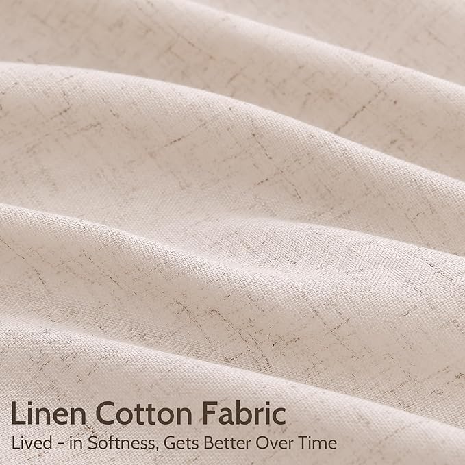 Nanspring Natural White Linen Curtains 96 Inches Long for Living Room Light Filtering Neutral Farmhouse Decor Curtains Back Tab and Rod Pocket Privacy Sheer Curtain for Bedroom 52x96, 2 Panels