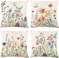 ONFAON Spring Pillow Covers 16x16 Inch Set of 4,Seasonal Floral Outdoor Decorative Square Linen Farmhouse Decor Cushion Covers for Home Sofa Bed Couch