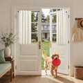 Pitalk 100% Blackout Short Linen Curtains for Cafe 40 Inch Length 2 Panels Half French Door Curtains for Window Privacy Small Curtain for Front Back Door Glass Window Kitchen Basement Loft Cream Ivory