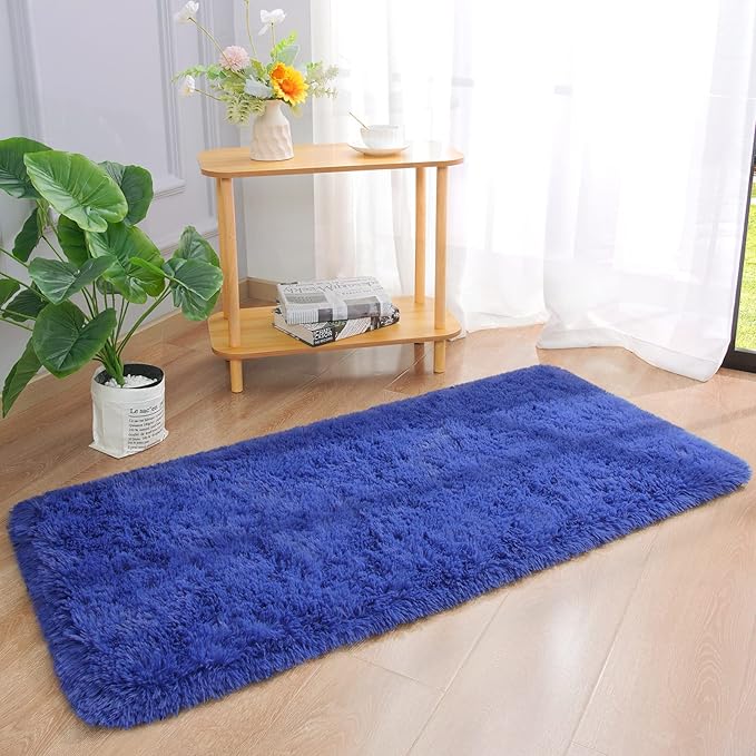 Chicrug Soft Runner Rug for Bedroom Living Room Plush Fluffy Rug 2x4 Feet, Shag Furry Runner Rug Carpet Non Shedding for Nursery Children Kids Girls Room Home Decorative, Navy