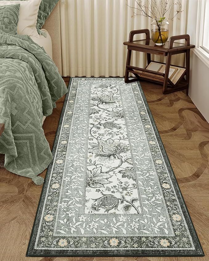 GarveeHome Provence Fog 2.5 x 8 Washable Kitchen Runner Rugs Non Slip Vintage Boho Cottage Long Rug for Hallways Bedroom Entryway Bathroom Mat with Rubber Back