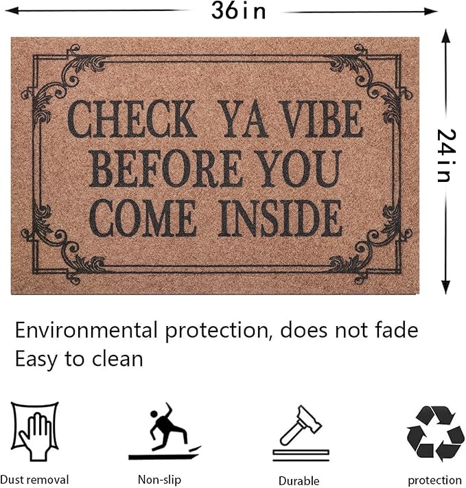 Front Door Indoor Outdoor Entrance Doormat Brown Rubber Welcome Door Mat Come Inside This House Doormat Anti Slip Easy to Clean Corridor Patio Entry Mat 36" x 24"
