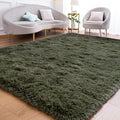 Goideal Fluffy Rug for Bedroom Living Room, 5x7 Olive Green Area Rugs, Faux Fur Shag Modern Carpet Ultra Soft Girls Boys Room Home Decor, Solid