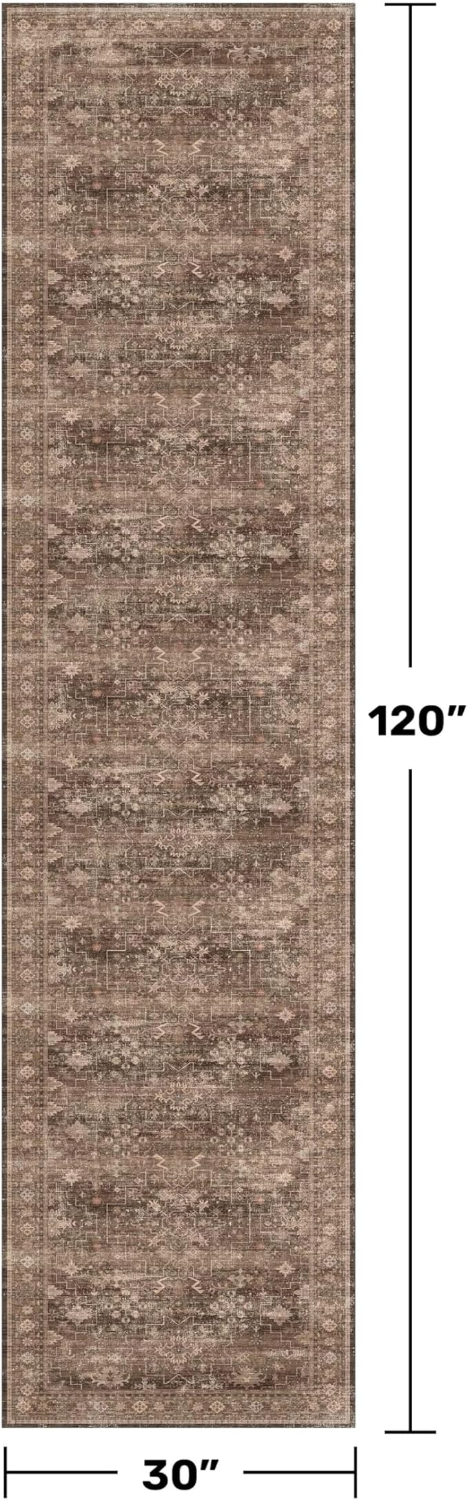 Washable 10ft Long Runners for Hallways, Brown 2'6"x10' Wide Kitchen Runner Rug, Entryway Indoor Rug, Non Slip Rubber Backing Boho Vintage Dark Floor Decor