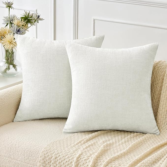 MIULEE Pack of 2 Couch Throw Pillow Covers 20x20 Inch Soft White Chenille Pillow Covers for Sofa Living Room Solid Dyed Pillow Cases
