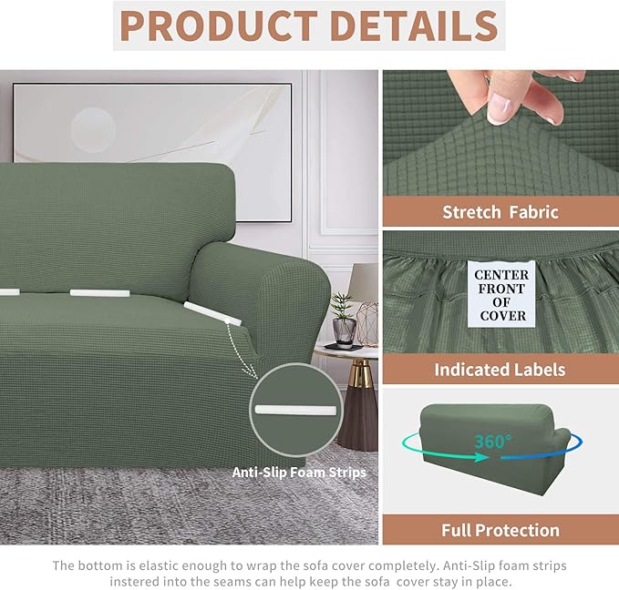 Easy-Going 100% Waterproof Couch Cover, Dual Waterproof Sofa Cover, Stretch Jacquard Sofa Slipcover, Leakproof Furniture Protector for Kids, Pets, Dog and Cat (Oversized Sofa, Grayish Green)