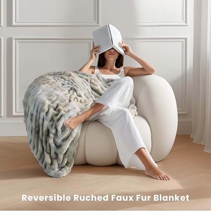 Ultra Soft Cozy Faux Fur Throw Blanket, Fuzzy Plush Thick Fur Blanket, Oversize Luxury Fluffy Blanket for Couch, Sofa, Bedroom, and Living Room,50x60 Inches,Double Sided Tie-Dye Light Grey