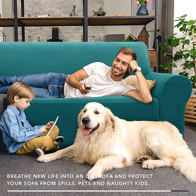 ZNSAYOTX Stretch Oversized Couch Cover Universal Sofa Covers for Living Room Dogs Pet Furniture Protector Spandex Extra Large Sofa Slipcovers with Anti Slip Foam Sticks (Peacock Teal, XL Sofa)