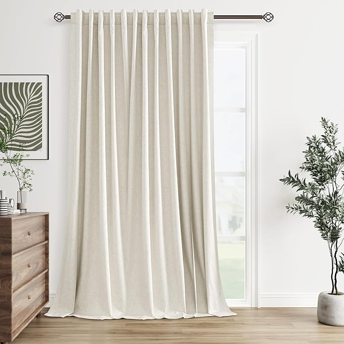 Guken Cream 100% Blackout Curtains 100 Inch Wide by 120 Inch for Living Room Bedroom Back Tab Thermal Insulated Black Out Linen 1 Drapes Room Darkening Window Curtains,1 Panel