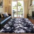 Black and White Rug for Living Room, 8x10 Area Rug for Bedroom, Bedside Indoor Floor Fluffy Shag Carpet, Plush Soft Rug for Boys Girls Kids Room Nursery Dorm Home Decor