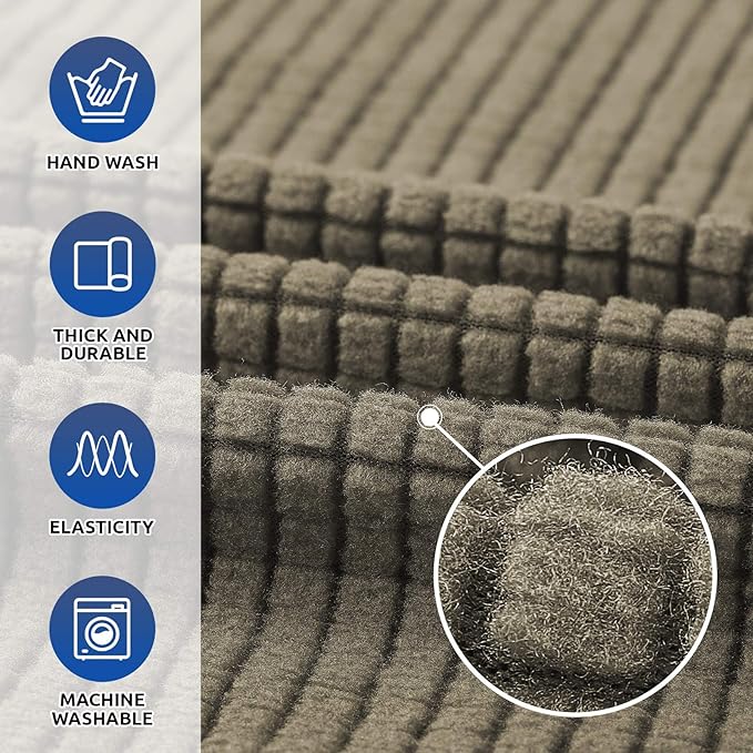 KEKUOU Stretch Single Sofa Slipcover 1 Piece Couch Sofa Cover (31"-55") Furniture Protector 1 Seater Sofa with Elastic Bottom for Kids,Pet.Jacquard Small Checked Pattern Fabric(Small,Khaki)