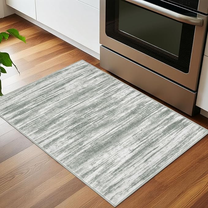 KOZYFLY Small Area Rug 2x3 Rug Entryway Rugs Modern Abstract Indoor Non-Slip Machine Washable Rug Grey Green, Dining Room Rug with Soft Low Pile for Living Room Bath Office Small Carpet Floor Mats