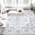 8x10 Area Rugs for Living Room: Washable Rug Vintage Large Rugs Soft Non Slip Low Pile Rug Floral Distressed Floor Carpet for Bedroom Kitchen Nursery Dining Room Home Office (Blue, 8'x10')
