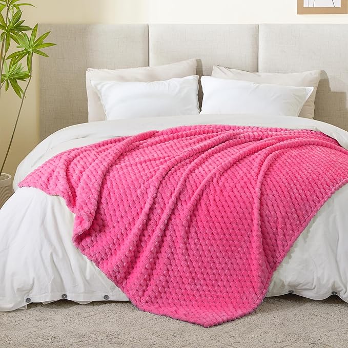 BEDELITE Fleece Throw Blanket for Couch & Bed - 3D Jacquard Decorative Hot Pink Blanket, Super Soft and Cozy Warm Fuzzy Blanket All Seasons Suitable, 50x60Inches