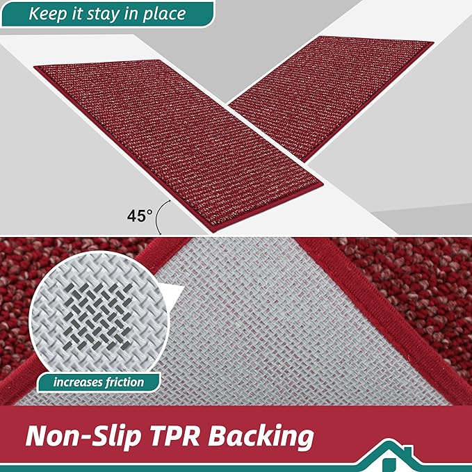 BEQHAUSE Kitchen Rugs 32"x48", Non-Slip Kitchen Mats for Floor, Super Absorbent and Stain Resistant Kitchen Rugs, Machine Washable Rugs for Kitchen, Hallway, Laundry & Sink, Red