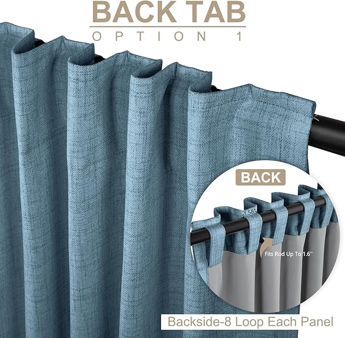 100% Blackout Shield Linen Blackout Curtains for Bedroom 84 Inches Long, Back Tab/Rod Pocket Living Room Drapes, Thermal Insulated Blackout Curtains 2 Panels Set, 50" W x 84" L, Stone Blue