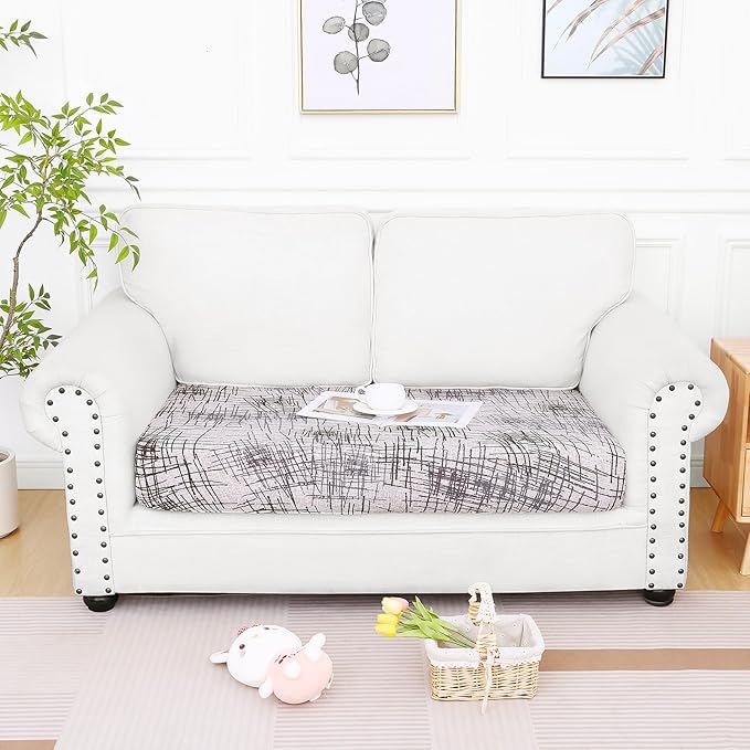 Smiry Printed Couch Cushion Covers, Stretch Soft Couch Covers for Sofa, Washable Non-Slip Sofa Slipcover Furniture Protector for Indoor and Outdoor (Medium, Brown and White)