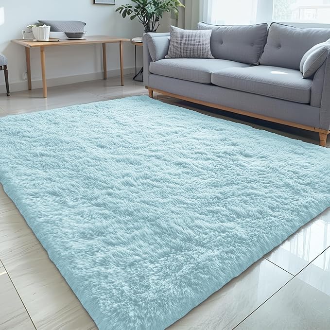OLANLY 5x8 Machine Washable Large Area Rugs for Living Room, Bedroom, Soft Fluffy Shaggy Bedside Rug, Indoor Floor Carpet for Kids Girls and Boys, Dorms, Nursery, Home Decor Aesthetic, Light Blue