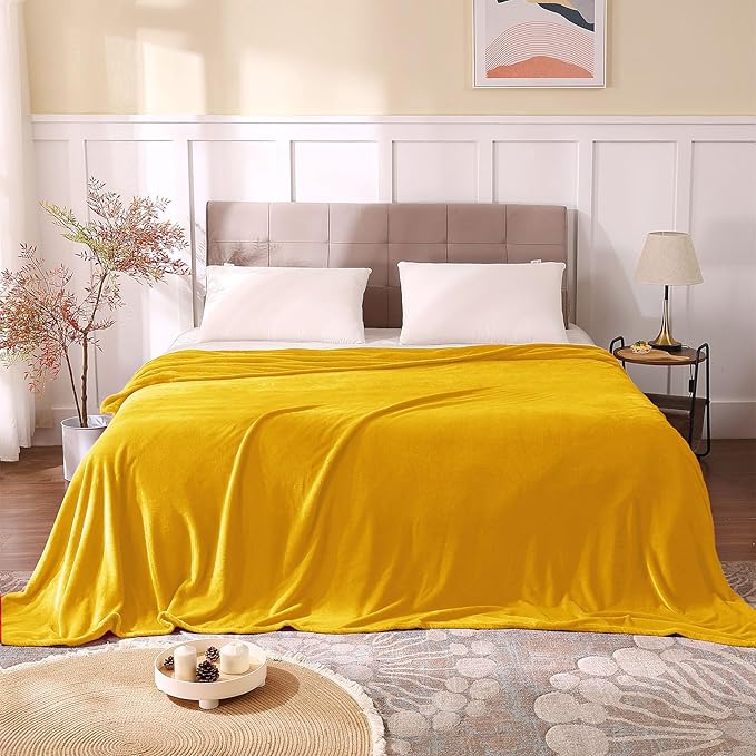 BEDELITE Fleece Blanket King Size Blankets for Bed, Luxury Plush Cozy Fuzzy Blanket 108x90 inches, Super Soft Warm Lightweight Throw Blanket All Seasons Suitable, Yellow