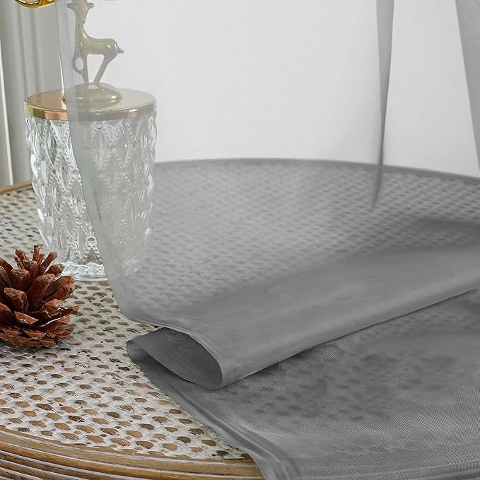 OWENIE Sheer Grey Curtains, Sheer Curtains 63 inch Length 2 Panels Set, Rod Pocket Voile Fimly Sheer Drapes for Living Room Bedroom, 2pcs, Grey, Each 59" W x 63" L